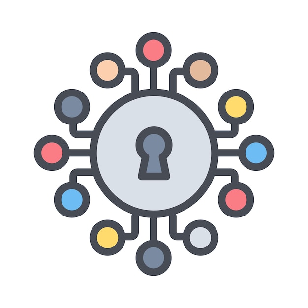 Icono de seguridad cibernética con nodos de red que simbolizan el concepto de seguridad cibernética