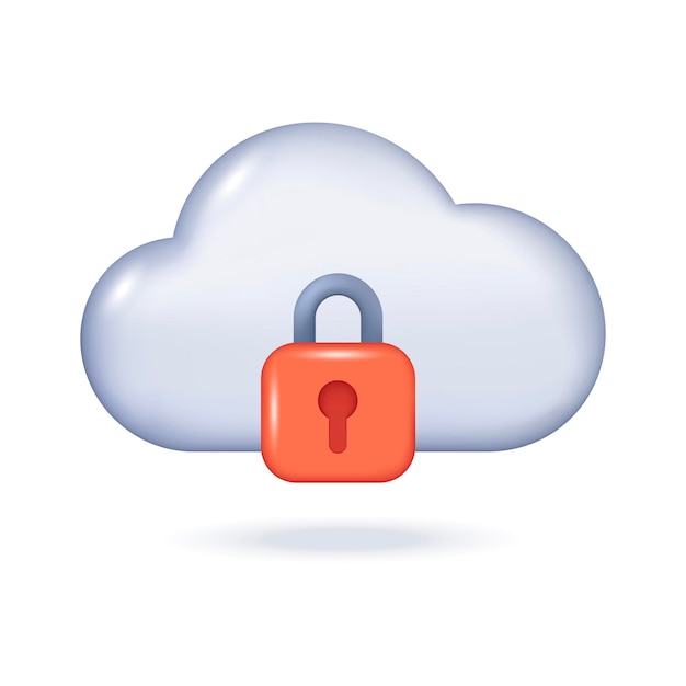 Ícono de seguridad en la nube Ilustración vectorial 3D Símbolo de nube bloqueada para sitios de red o aplicaciones en estilo de dibujos animados aislados en fondo blanco Comunicación en línea, concepto de protección de red