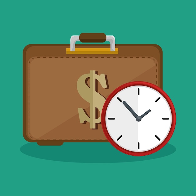 icono de seguridad de reloj de dinero de maleta