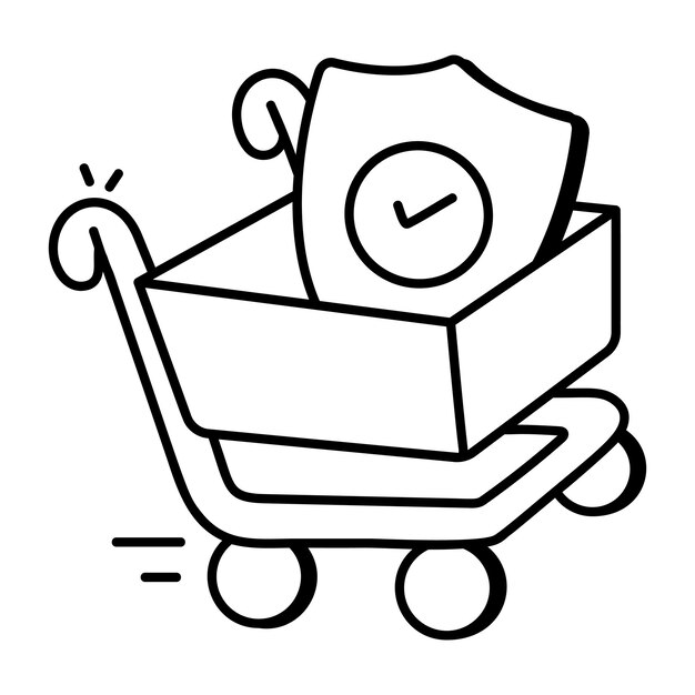 Icono de seguro de compras en estilo dibujado a mano