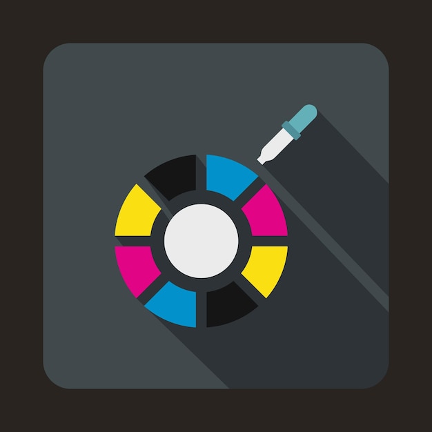 Icono del selector de colores en estilo plano sobre un fondo gris