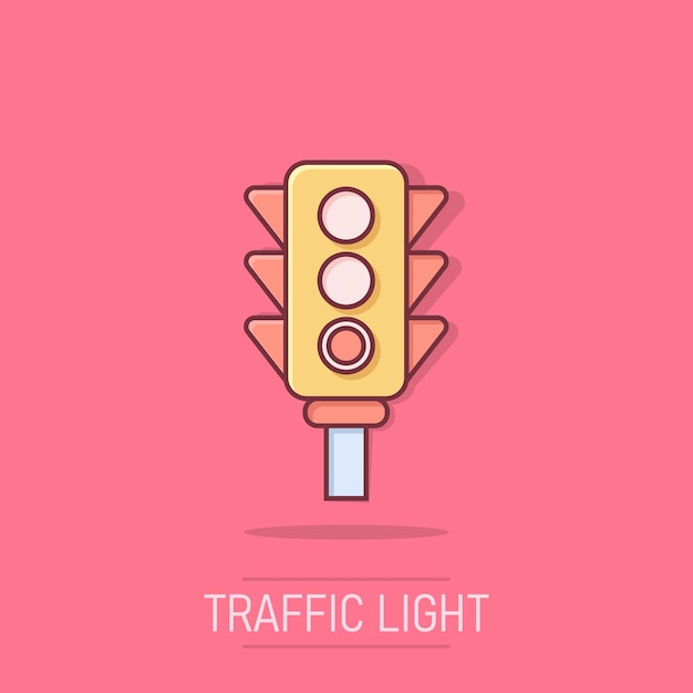 Icono de semaforo en estilo cómico Ilustración vectorial de dibujos animados de semáforos en un fondo aislado Concepto de negocio de efecto salpicaduras de cruce de carreteras