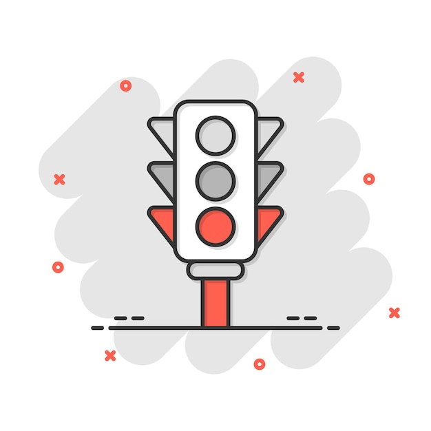 Icono de semaforo en estilo cómico Ilustración vectorial de dibujos animados de semáforos en fondo blanco aislado Concepto de negocio de efecto salpicaduras de cruce de carreteras