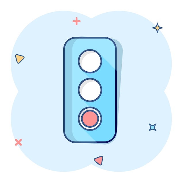 Icono de semaforo en estilo cómico Ilustración vectorial de dibujos animados de semáforos en fondo blanco aislado Concepto de negocio de efecto salpicaduras de cruce de carreteras