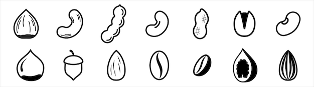 icono de semillas paquete de vector aislado símbolo de nueces