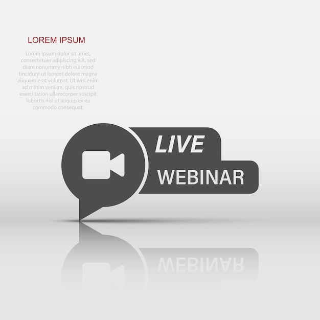 Icono de seminario web en vivo en estilo plano Ilustración de vector de capacitación en línea sobre fondo aislado Concepto de negocio de signo de flujo de conferencia