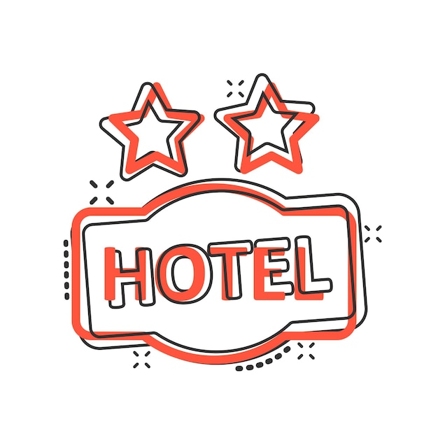 Ícono de señal de hotel de 2 estrellas en estilo cómico Ilustración vectorial de dibujos animados de posada en fondo blanco aislado Información de la habitación del albergue Efecto de salpicaduras Concepto de negocio