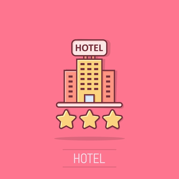Ícono de señal de hotel de 3 estrellas en estilo cómico Edificio de posada Ilustración vectorial de dibujos animados en fondo aislado Concepto de negocio de efecto salpicaduras de habitaciones de albergue