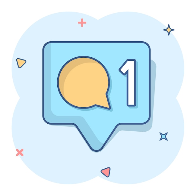 Icono de señal de notificación de redes sociales en estilo cómico Al igual que el comentario siga la ilustración de dibujos animados vectoriales en fondo blanco aislado Haga clic en el botón concepto de negocio efecto de salpicadura