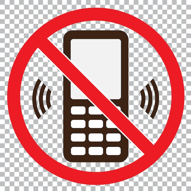 Icono de señal de parada de advertencia de teléfono celular en fondo transparente. Botón pulsador para apagar el teléfono. Ilustración vectorial