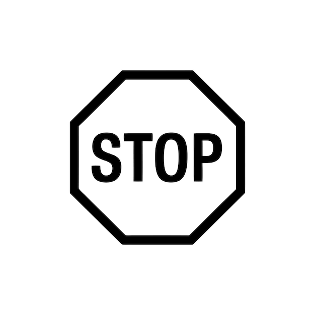 Icono de señal de parada aislado en fondo blanco diseño de contorno negro