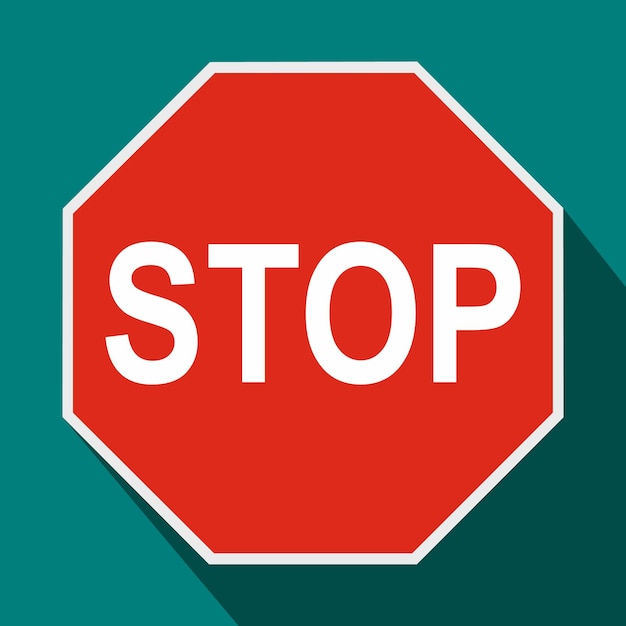 Vector icono de señal de stop rojo en estilo plano sobre un fondo azul