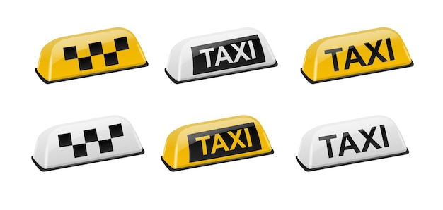 Icono de señal de techo de taxi realista en 3D establecido de primer plano aislado plantilla de diseño de señal de taxi francés amarillo