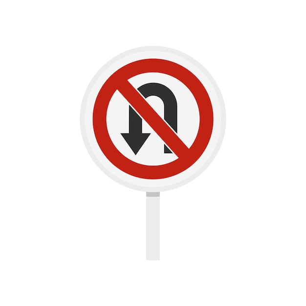 Icono de señal de tráfico sin giro en U en estilo plano aislado en ilustración vectorial de fondo blanco