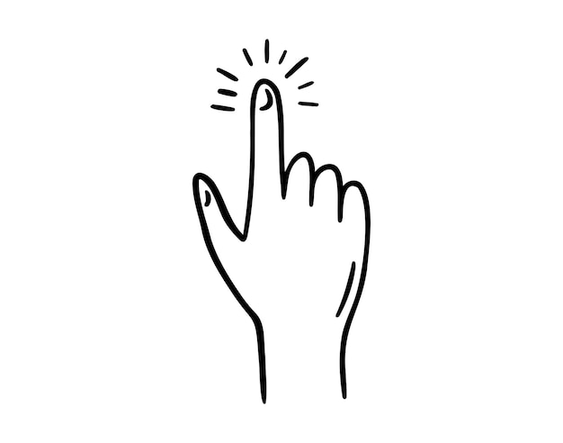 icono de señalización de dedo garabateado dibujado a mano dibujo de contorno tocando con el dedo en la pantalla línea clipart símbolo de toque de dedo
