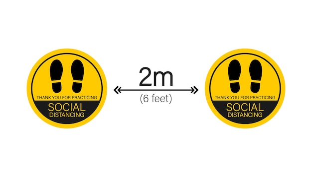 Icono de señalización de distancia social. Por favor espere aqui. Mantenga una distancia segura. Ilustración de stock vectorial.