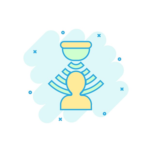 Icono de sensor de movimiento en estilo cómico Sensor de ondas con pictograma de ilustración de dibujos animados de vector de hombre Efecto de salpicadura de concepto de negocio de conexión de seguridad de personas
