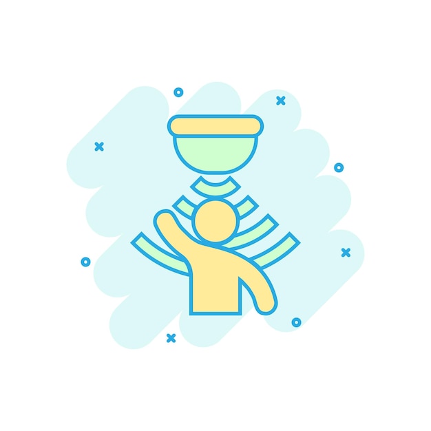 Icono de sensor de movimiento en estilo cómico Sensor de ondas con pictograma de ilustración de dibujos animados de vector de hombre Efecto de salpicadura de concepto de negocio de conexión de seguridad de personas