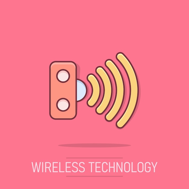 Icono de sensor de movimiento en estilo cómico Sensor de ondas vector ilustración de dibujos animados pictograma Conexión de seguridad concepto de negocio efecto de salpicadura