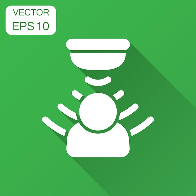 Icono de sensor de movimiento en estilo plano Ondas de sensor con ilustración vectorial de hombre con sombra larga Concepto de negocio de conexión de seguridad de personas