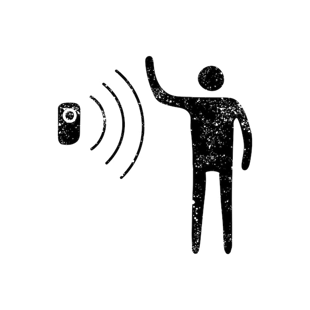 Icono de sensor de movimiento negro dibujado a mano en aspecto grunge