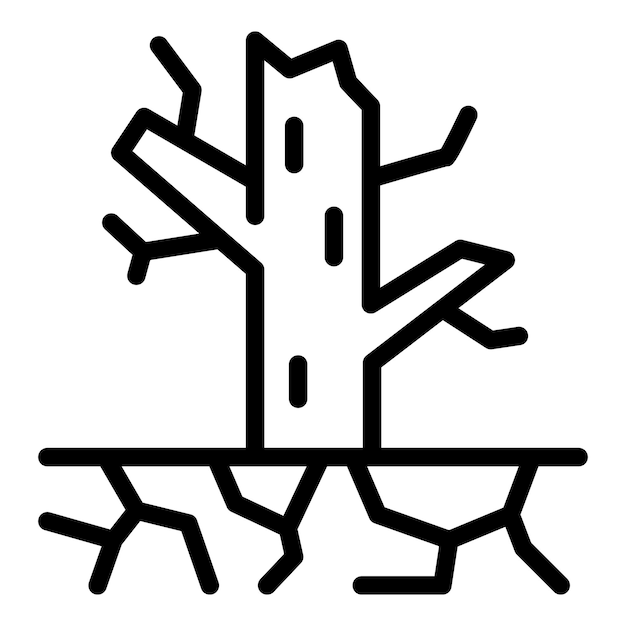 Icono de sequía de árbol Icono de vector de sequía de árbol de esquema para diseño web aislado sobre fondo blanco