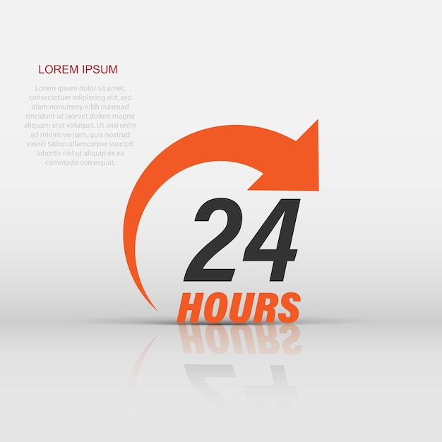 Ícono de servicio de 24 horas en estilo plano Ilustración vectorial de negocios y servicios de todo el día en un fondo aislado Concepto de negocio de señal de tiempo de servicio rápido