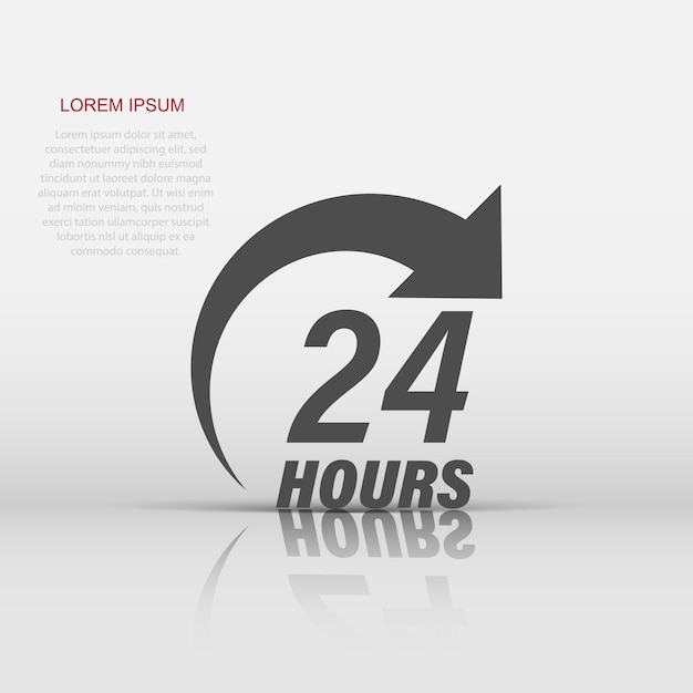Ícono de servicio de 24 horas en estilo plano Ilustración vectorial de negocios y servicios de todo el día en un fondo aislado Concepto de negocio de señal de tiempo de servicio rápido