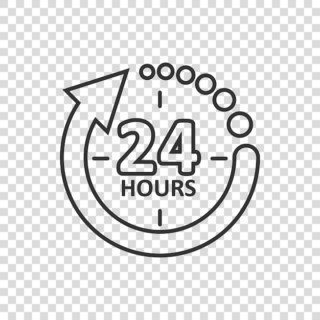 Ícono de servicio de 24 horas en estilo plano Ilustración vectorial de negocios y servicios de todo el día en un fondo aislado Concepto de negocio de señal de tiempo de servicio rápido