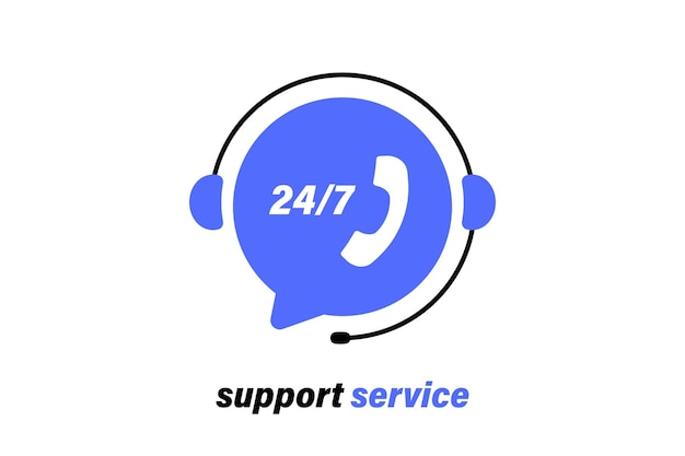 Icono de servicio de atención al cliente Servicio de soporte con auriculares Centro de llamadas 247 Concepto de línea directa de consulta del cliente contáctenos comentarios del centro de servicio Ilustración de vector de soporte técnico en línea