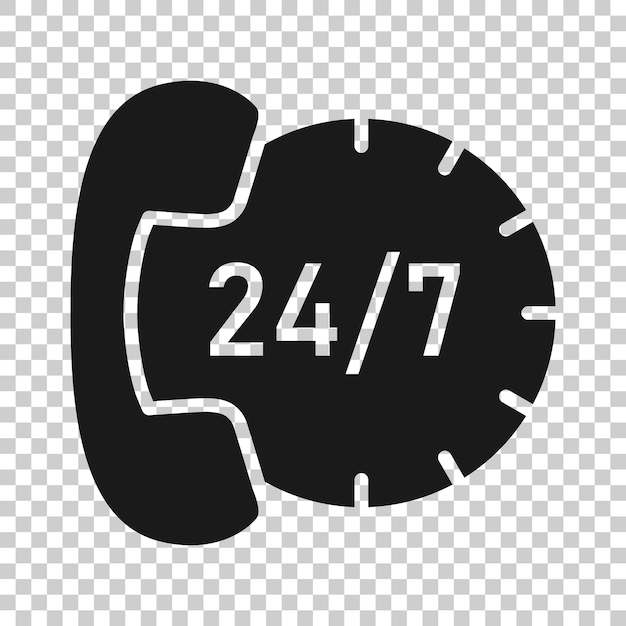 Icono de servicio telefónico 247 en estilo plano Ilustración de vector de conversación telefónica sobre fondo blanco aislado Concepto de negocio de contacto de línea directa