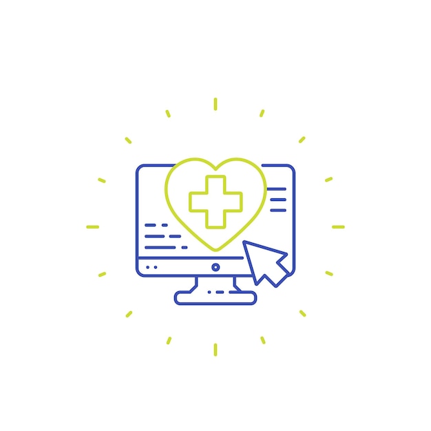 Icono de servicios médicos en línea, vector de línea