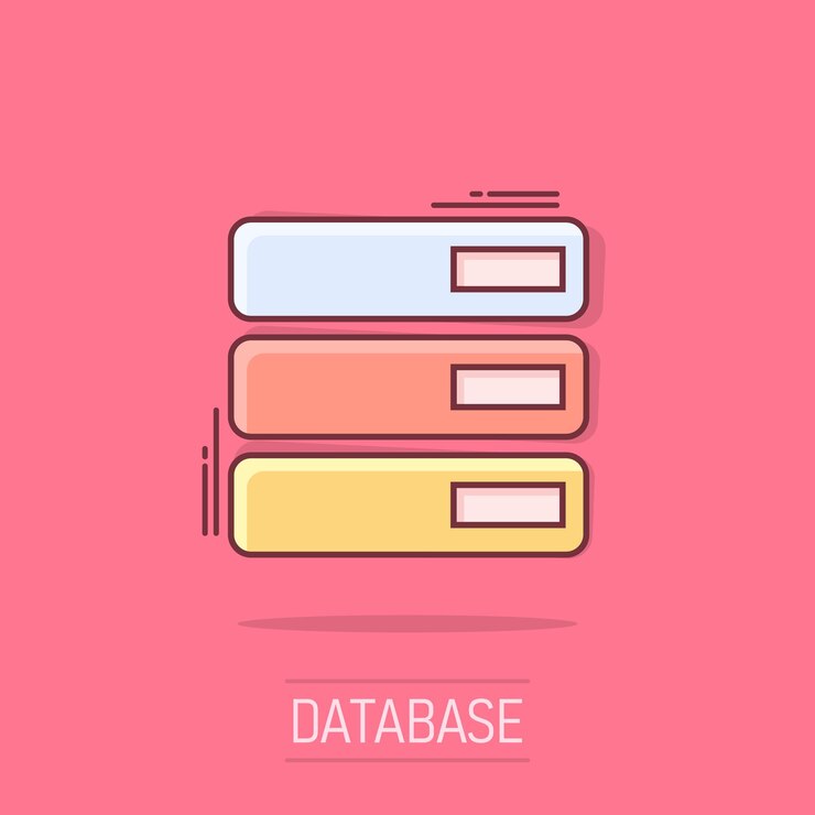 Vector icono de servidor de base de datos de dibujos animados vectoriales en estilo cómico ilustración de letrero de almacenamiento pictograma concepto de efecto de salpicaduras de negocios de servidor