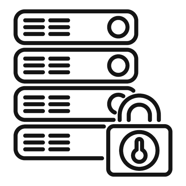 Icono de servidor de datos bloqueado vector de contorno Sistema de plataforma Acceso humano