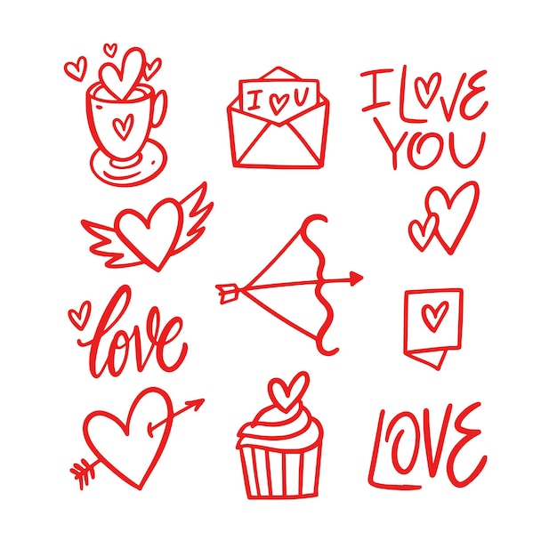 Vector icono de signo de amor dibujado a mano conjunto de objetos de doodle ilustración de arte vectorial