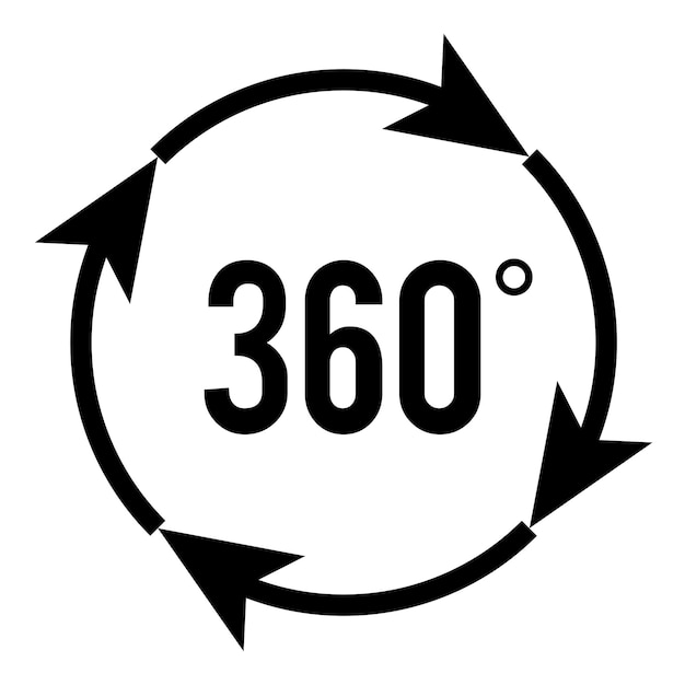 Vector icono de signo de ángulo de 360 grados símbolo matemático de geometría rotación completa elementos de diseño curvo muchas rachas elemento de logotipo circular abstracto sobre fondo blanco aislado ilustración vectorial eps 10