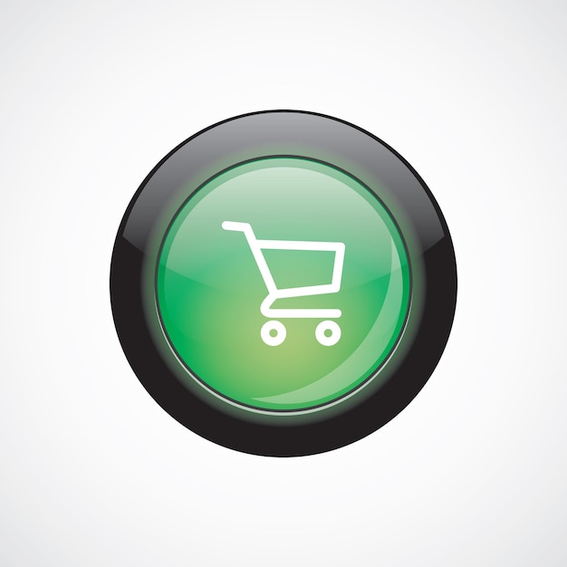 Icono de signo de carrito de compras botón verde brillante. botón del sitio web de interfaz de usuario