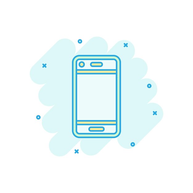 Icono de signo de dispositivo de teléfono en estilo cómico Ilustración de dibujos animados de vector de teléfono inteligente sobre fondo blanco aislado Efecto de salpicadura de concepto de negocio de teléfono