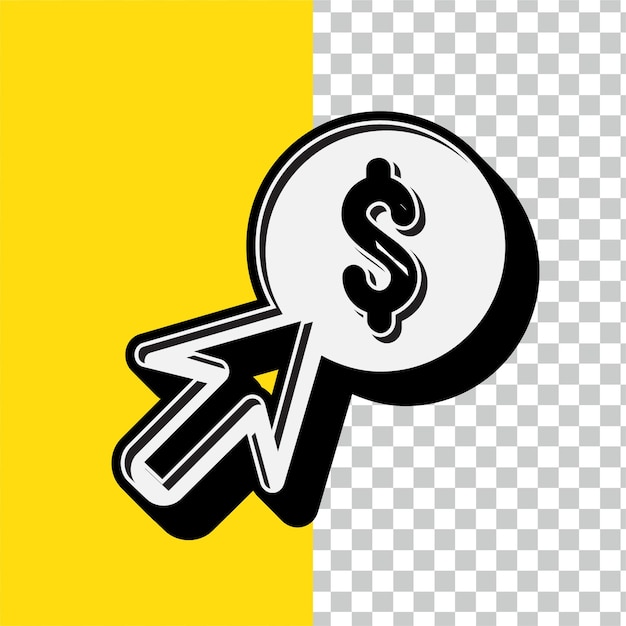 Icono de signo de dólar de flecha blanca de estilo retro con fondo amarillo editable