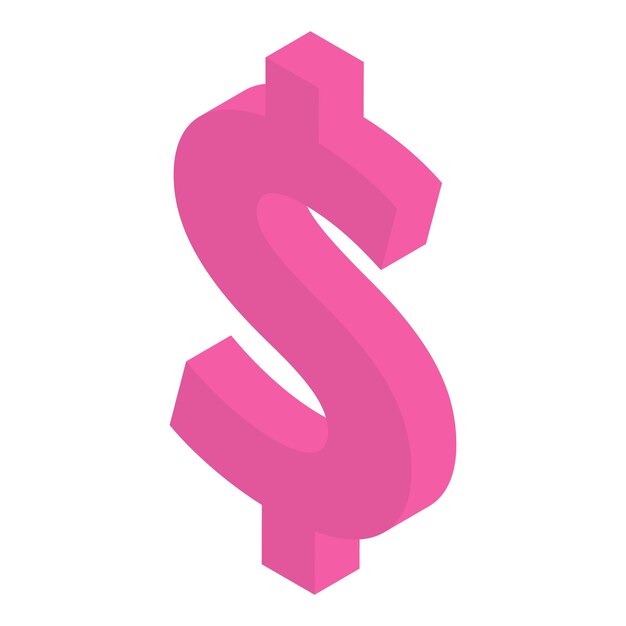 Icono de signo de dólar rosa Isométrico de icono de vector de signo de dólar rosa para diseño web aislado sobre fondo blanco