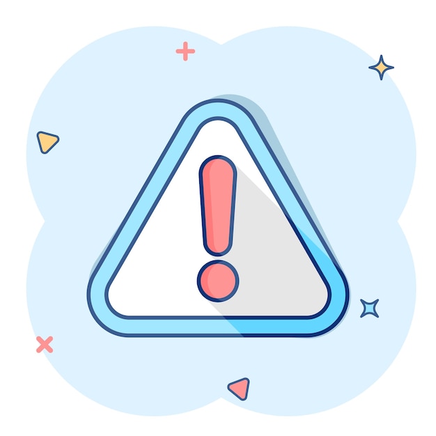 Icono de signo de exclamación en estilo cómic Peligro alarma vector dibujos animados ilustración pictograma Precaución riesgo negocio concepto efecto de salpicadura