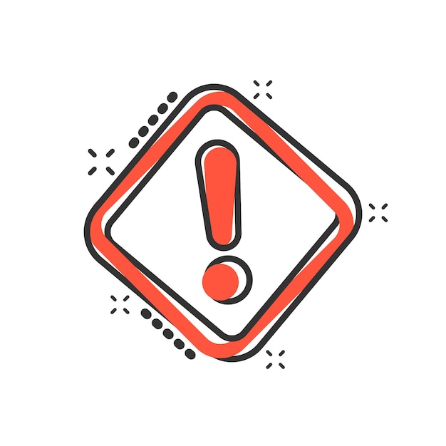 Icono de signo de exclamación en estilo cómic Peligro alarma vector dibujos animados ilustración pictograma Precaución riesgo negocio concepto efecto de salpicadura