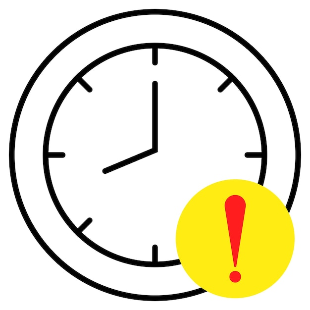 Icono de signo de exclamación de tiempo. Un reloj con signo de exclamación para el elemento de diseño relacionado con el tiempo.