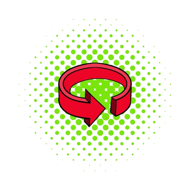 Icono de signo de flecha circular en estilo cómic aislado sobre fondo blanco