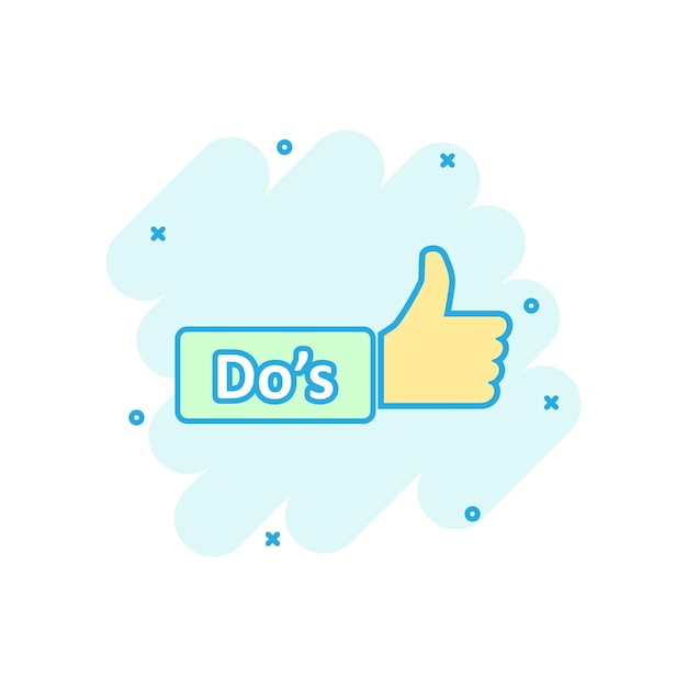 Icono de signo de hacer en estilo cómico Como ilustración de dibujos animados vectoriales Sí efecto de salpicadura de concepto de negocio