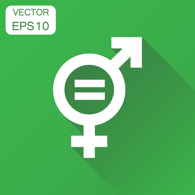 Ícono de signo de igualdad de género Concepto de negocio Pictograma de hombres y mujeres iguales Ilustración vectorial en fondo verde con sombra larga