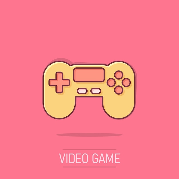 Icono de signo de joystick en estilo cómico Gamepad ilustración de dibujos animados vectorial en fondo aislado Controlador de consola de juego Efecto de salpicaduras de concepto de negocio