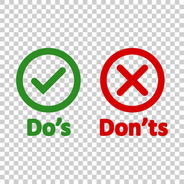 El icono del signo de lo que se puede y no se puede hacer en estilo transparente, a diferencia de la ilustración vectorial en un fondo aislado.
