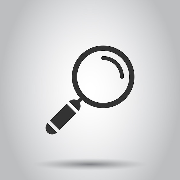 Icono de signo de lupa en estilo plano Ilustración de vector de lupa sobre fondo blanco aislado Concepto de negocio de búsqueda