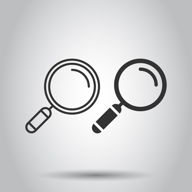 Icono de signo de lupa en estilo plano Ilustración vectorial de lupa en fondo blanco aislado Concepto de negocio de búsqueda
